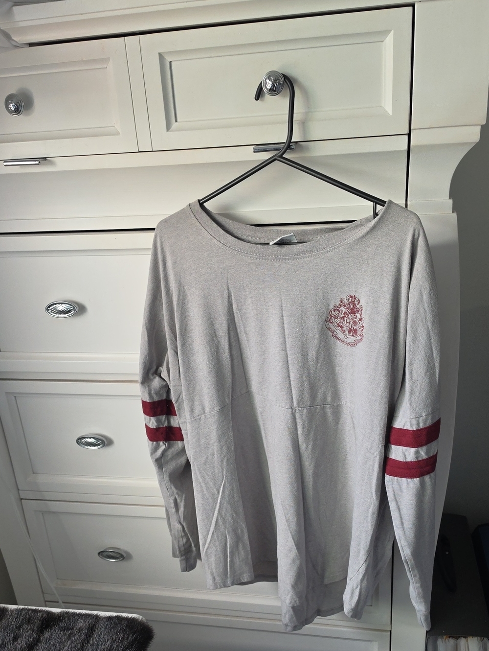 Unisex Light Gray Long-Sleeve Tee with Maroon Sleeve Stripes